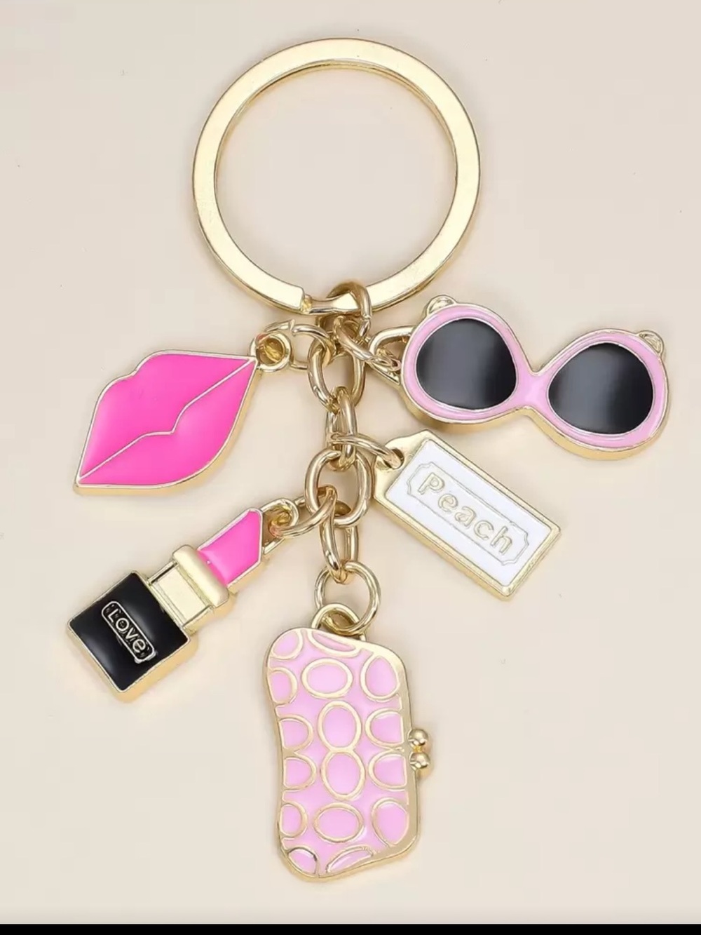 Pink Lipstick Sunglasses Lip Purse Charm Keychain